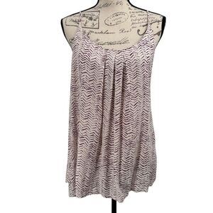 Lucky Brand Sleeveless Gathered‎ Printed Top Cream/Purple Size Large NWT